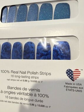 Made in USA Blue Glitter & Marble Nail Polish Strips - 16 Long-Lasting Strips